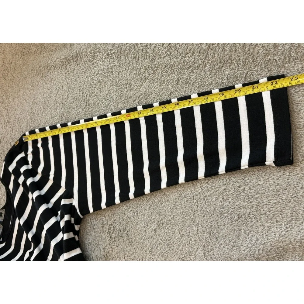 NWT Lauren Ralph Lauren Black White Striped Gold Button Shoulder Top 2X Nautical - Picture 9 of 10